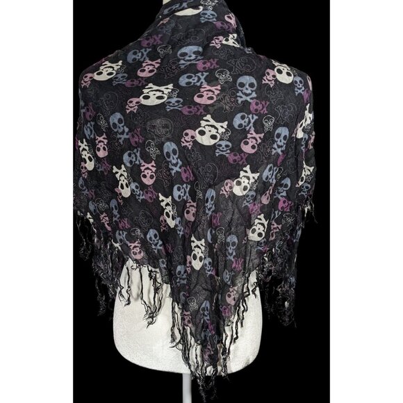 Gothic Y2K Skull And Crossbone Lightweight Scarf With Fringe - Picture 1 of 8